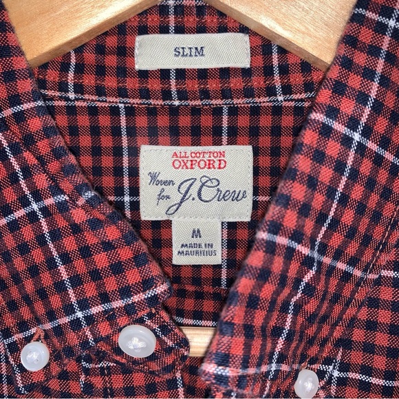 J CREW Plaid Button Down Shirt Mens Medium Cotton Oxford Slim Orange Long Sleeve - Picture 5 of 10